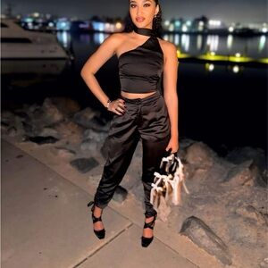 Elegant Black Women's Satin Pants